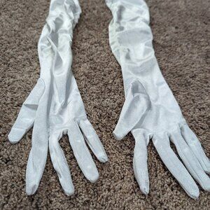 White Satin Evening Princess Halloween Costume Stretchy elbow 20"s Long Gloves